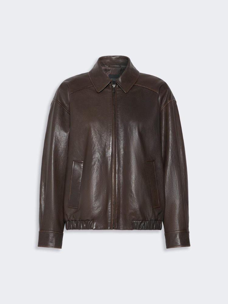 Nappa leather bomber jacket - DARK BOWN - 6