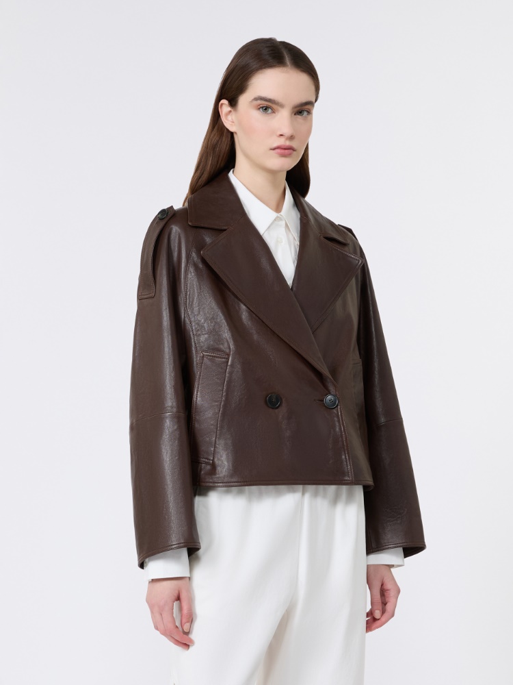 Nappa leather pea coat - CHOCOLATE - 2