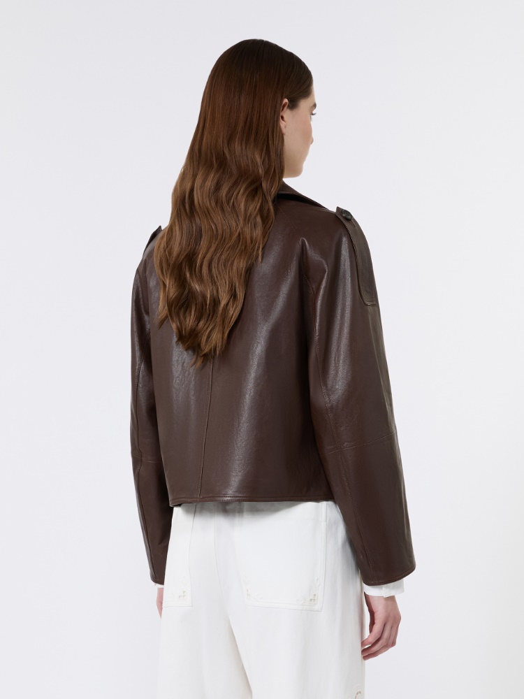 Nappa leather pea coat - CHOCOLATE - 3
