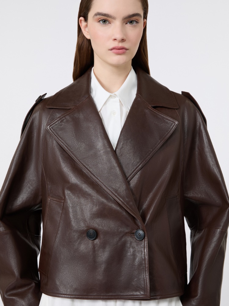 Nappa leather pea coat - CHOCOLATE - 5