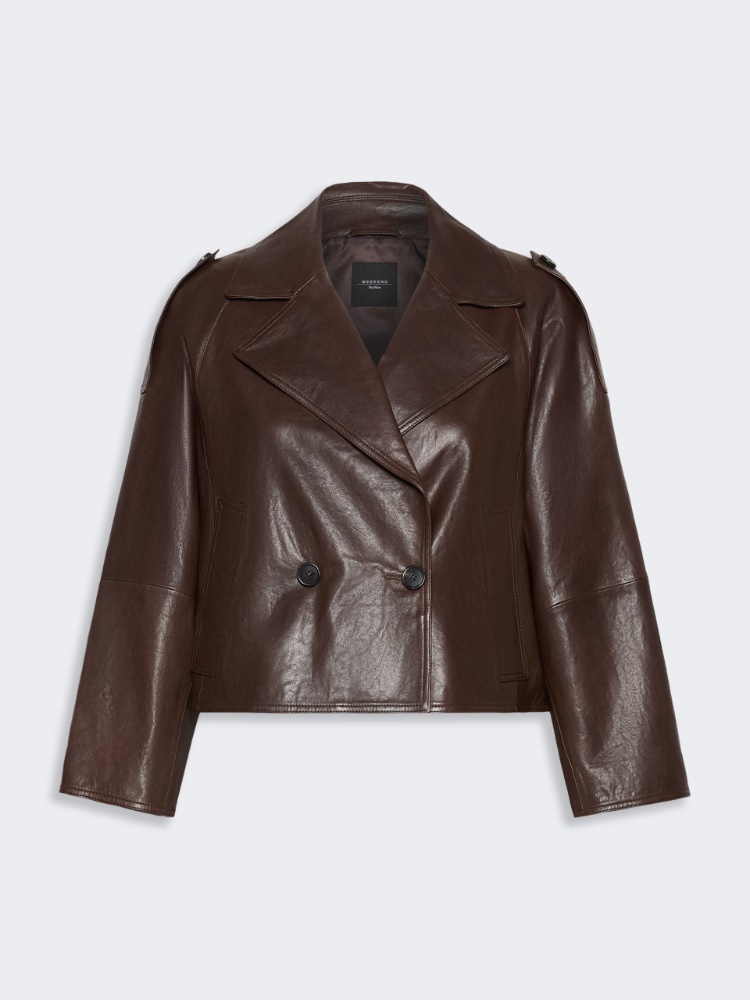 Nappa leather pea coat - CHOCOLATE