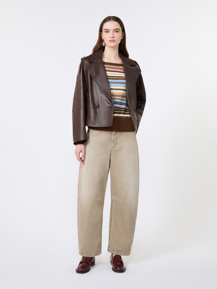 Nappa leather pea coat - CHOCOLATE - 1