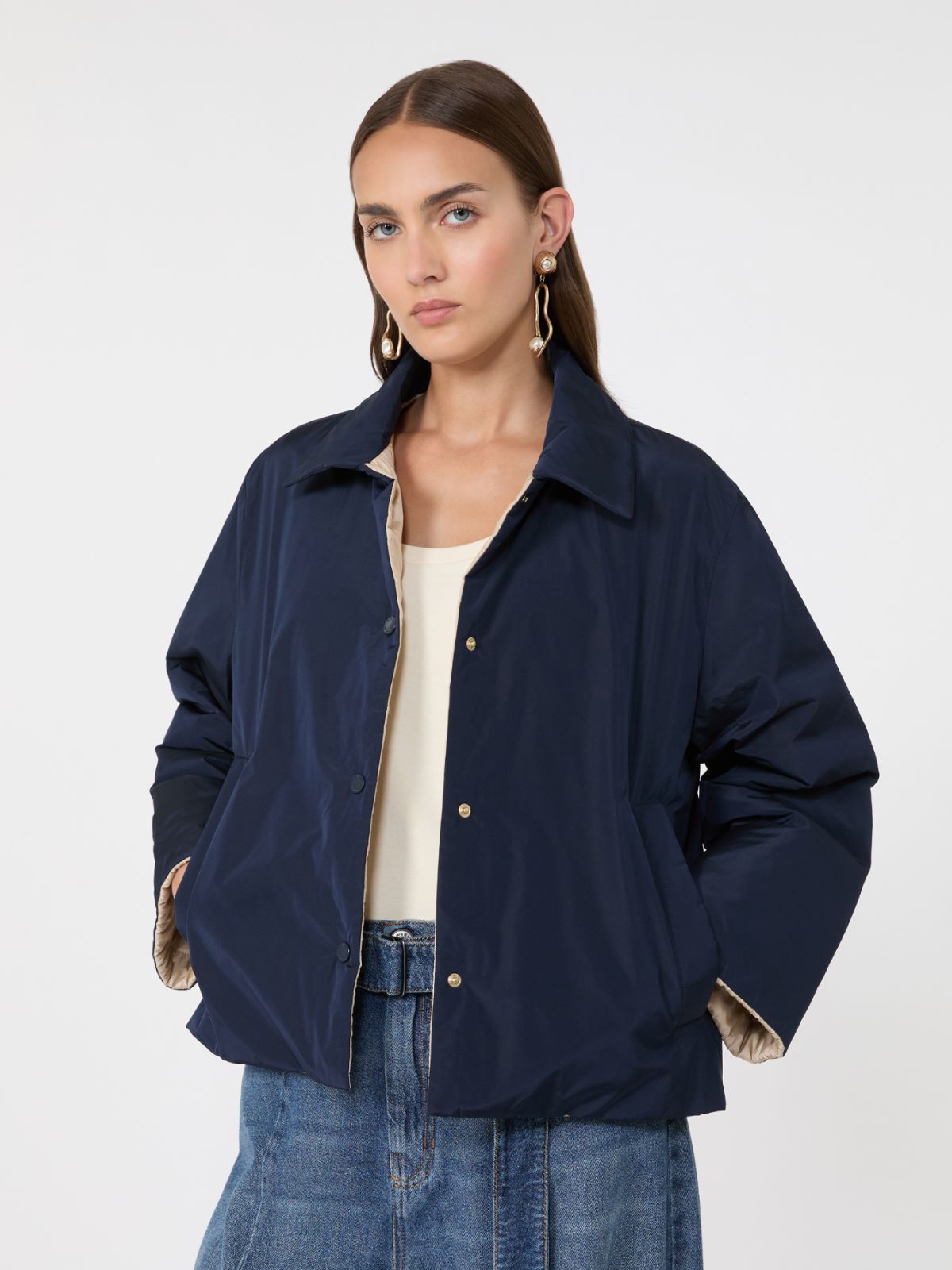 Reversible water-repellent taffeta padded jacket - NAVY - Max Mara - 4