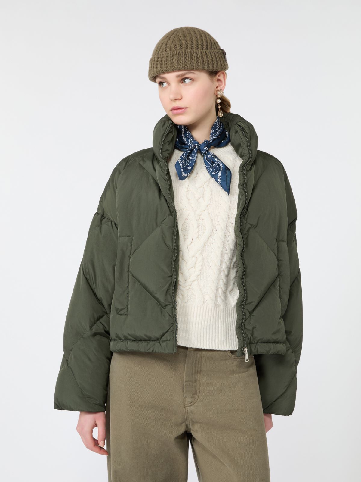 Short down jacket in technical plain-weave fabric - KAKI - Max Mara - 4