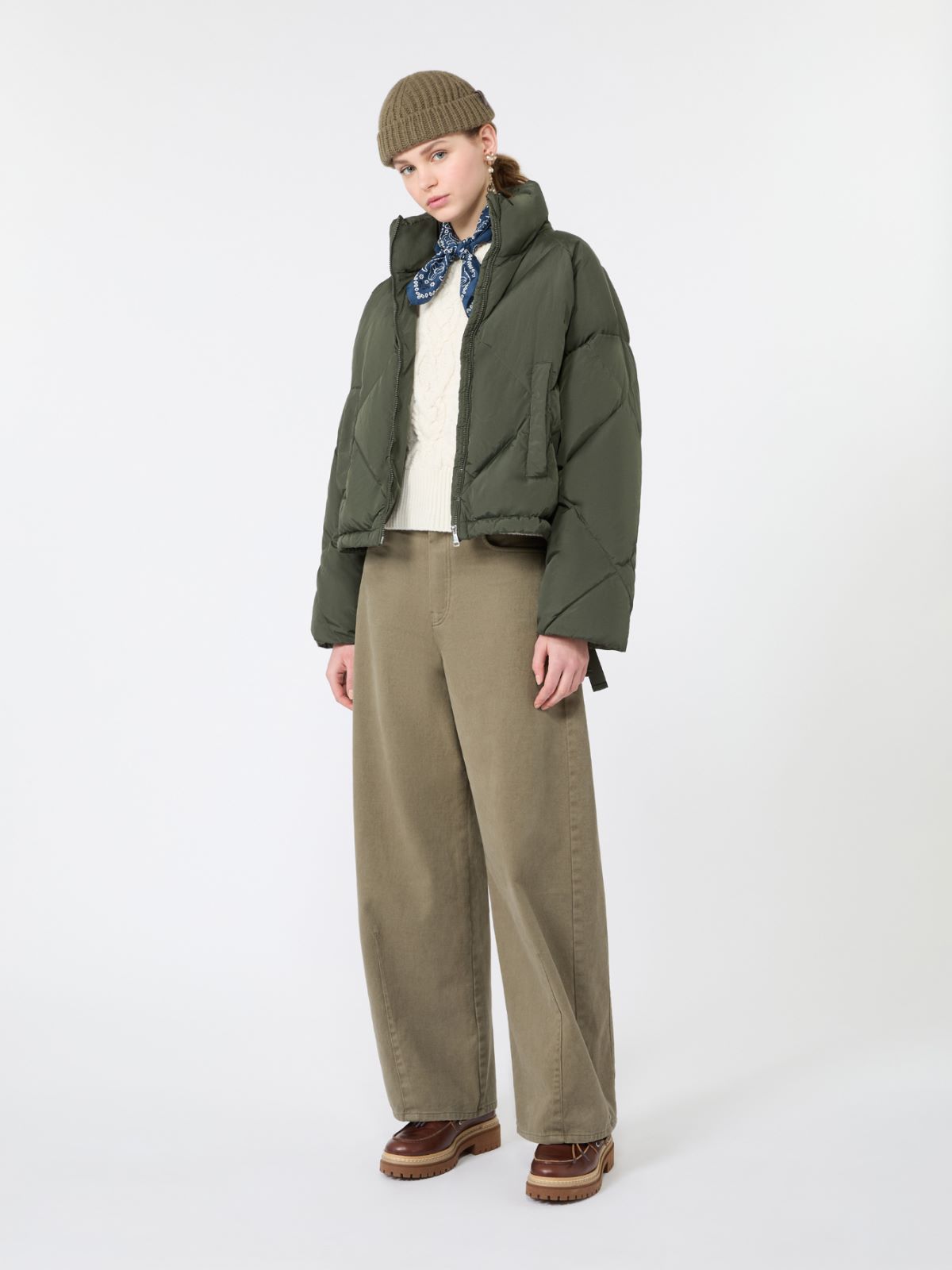Short down jacket in technical plain-weave fabric - KAKI - Max Mara
