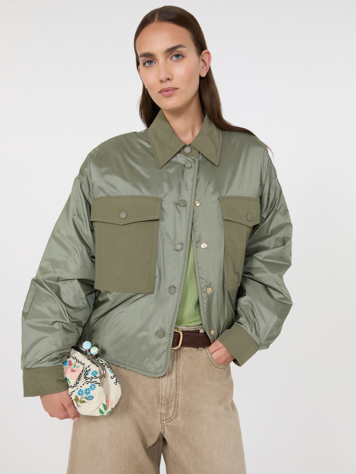 Reversible water-repellent canvas padded jacket - KAKI - Max Mara - 4