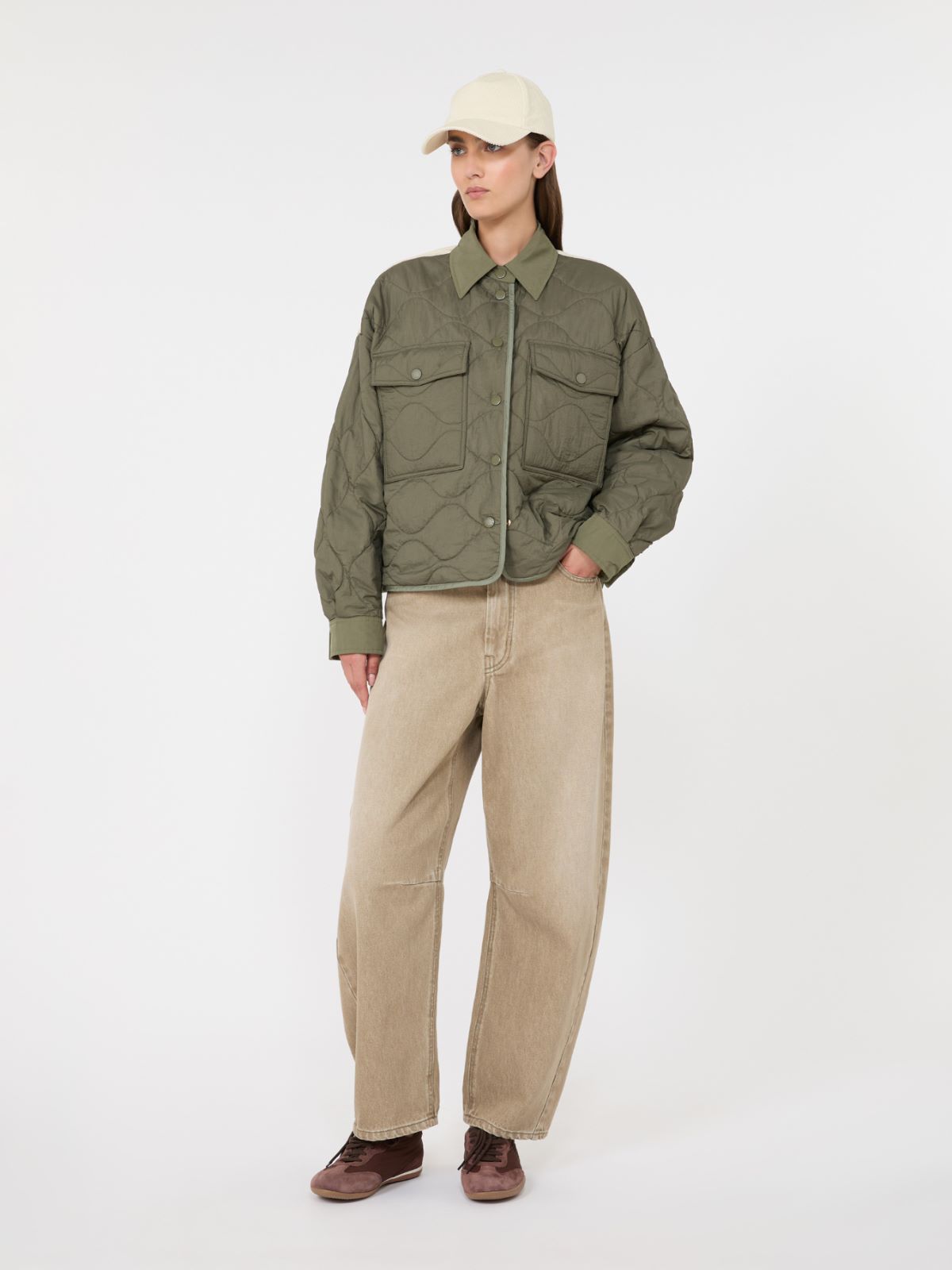 Wendbare wattierte Jacke aus wasserabweisendem Canvas - KHAKI