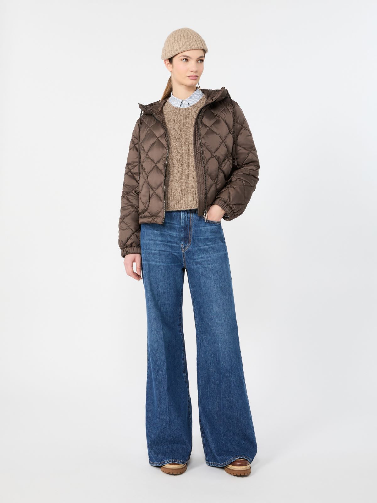 Padded jacket in water-repellent plain-weave fabric - BROWN