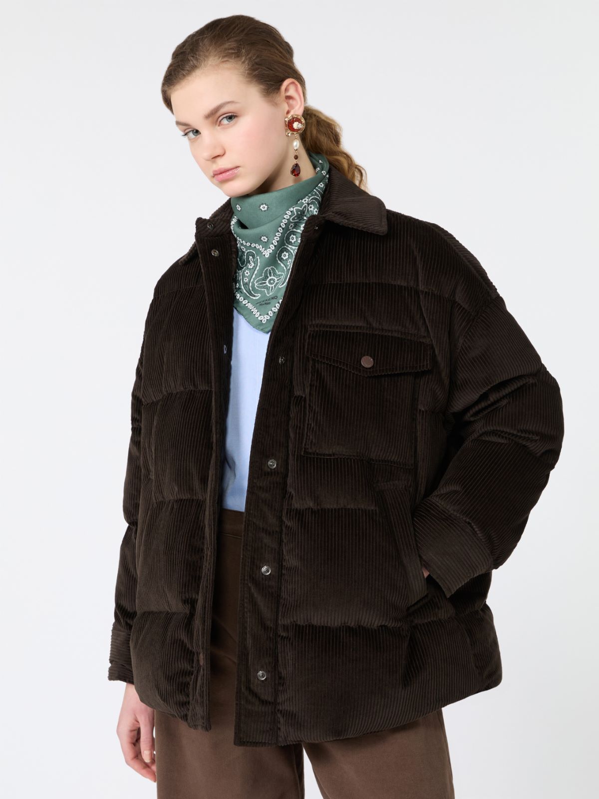 Water-repellent cotton velvet down jacket - BROWN - Max Mara - 4