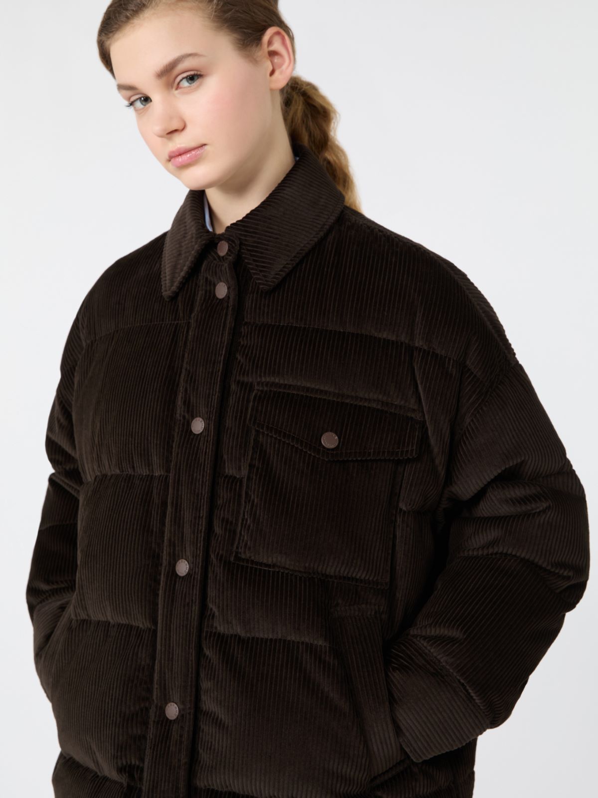 Water-repellent cotton velvet down jacket - BROWN - Max Mara - 5