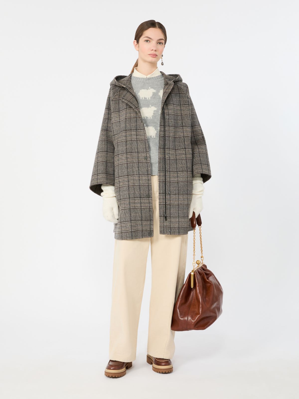 Prince of Wales wool midi coat - DARK GREY - Max Mara