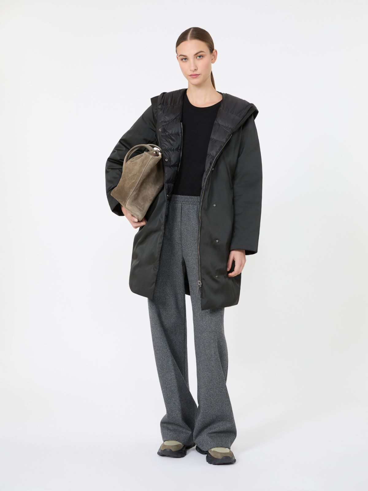 Reversible down jacket in water-repellent taffeta - BLACK