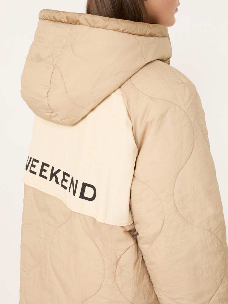 Reversible midi parka in water-repellent plain-weave fabric - CAMEL