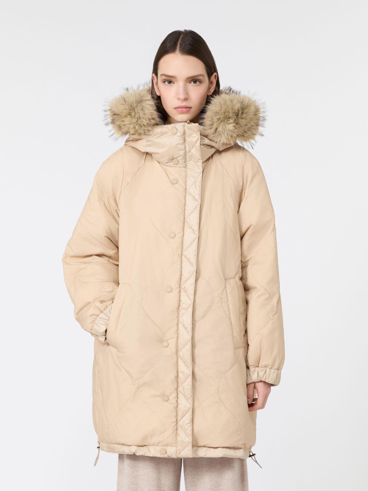 Reversible midi parka in water-repellent plain-weave fabric - BEIGE - Max Mara - 4
