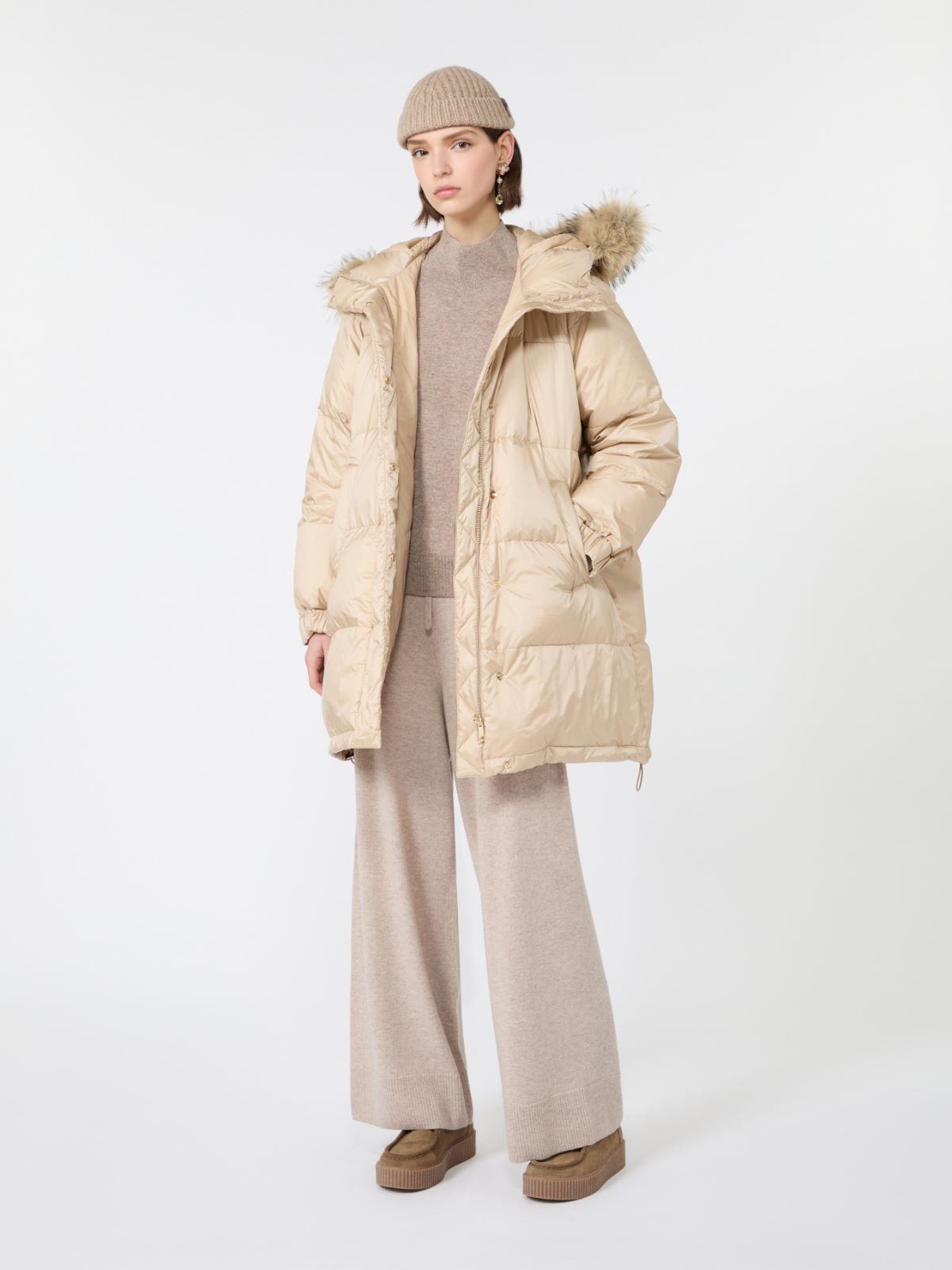 Reversible midi parka in water-repellent plain-weave fabric - BEIGE - Max Mara