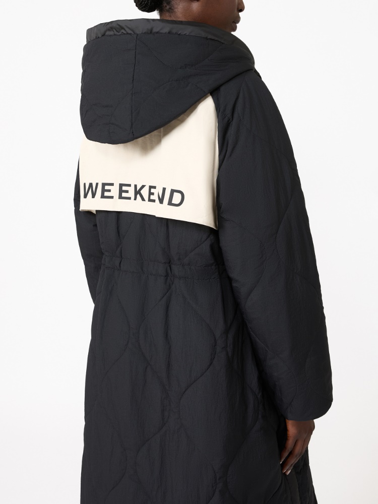 Long reversible down jacket in water-repellent plain-weave fabric - BLACK