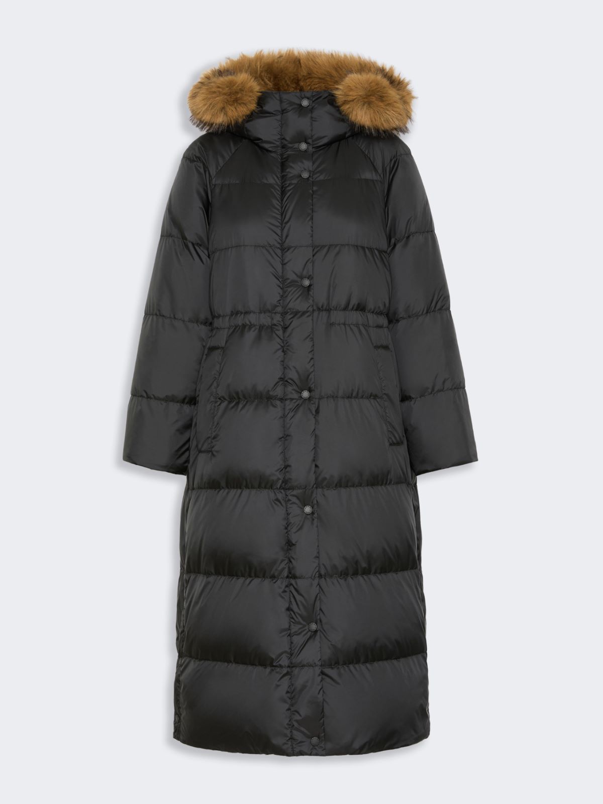 Max Mara Long Reversible Down Jacket In Water-repellent Plain-weave Fabric In Black