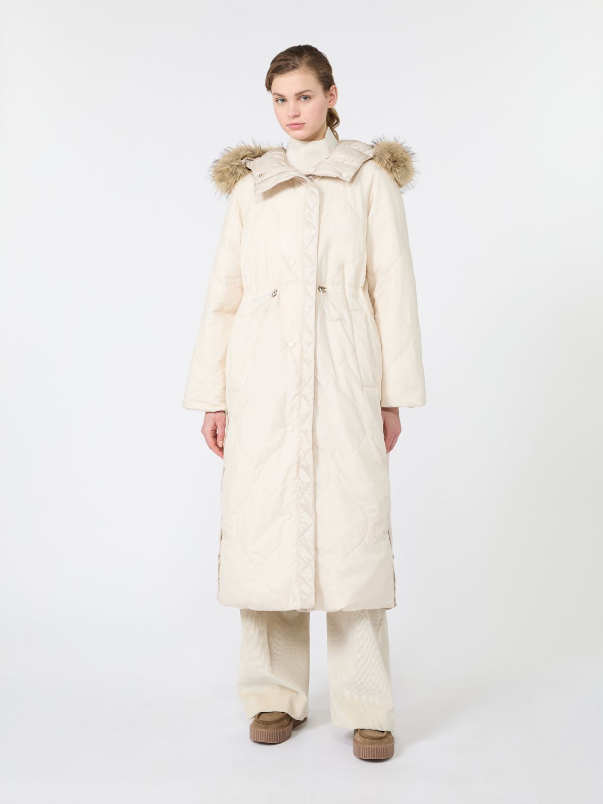 Long reversible down jacket in water-repellent plain-weave fabric - IVORY - Max Mara - 4
