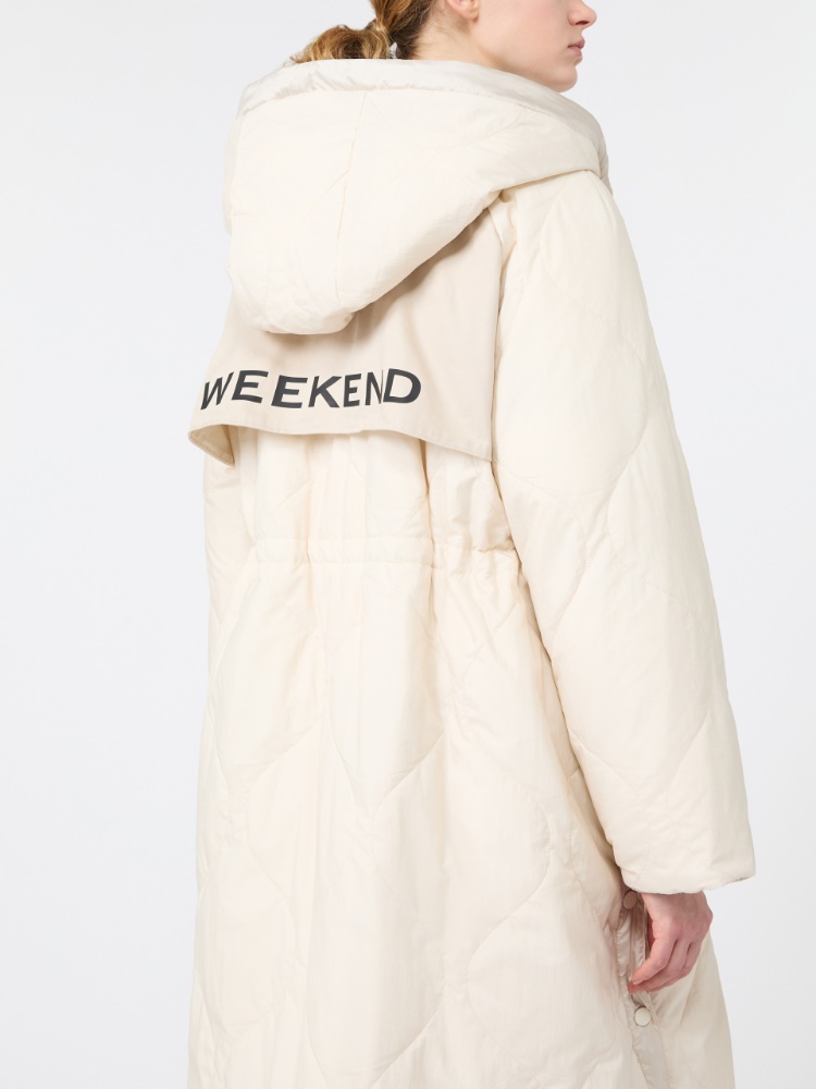 Long reversible down jacket in water-repellent plain-weave fabric - IVORY