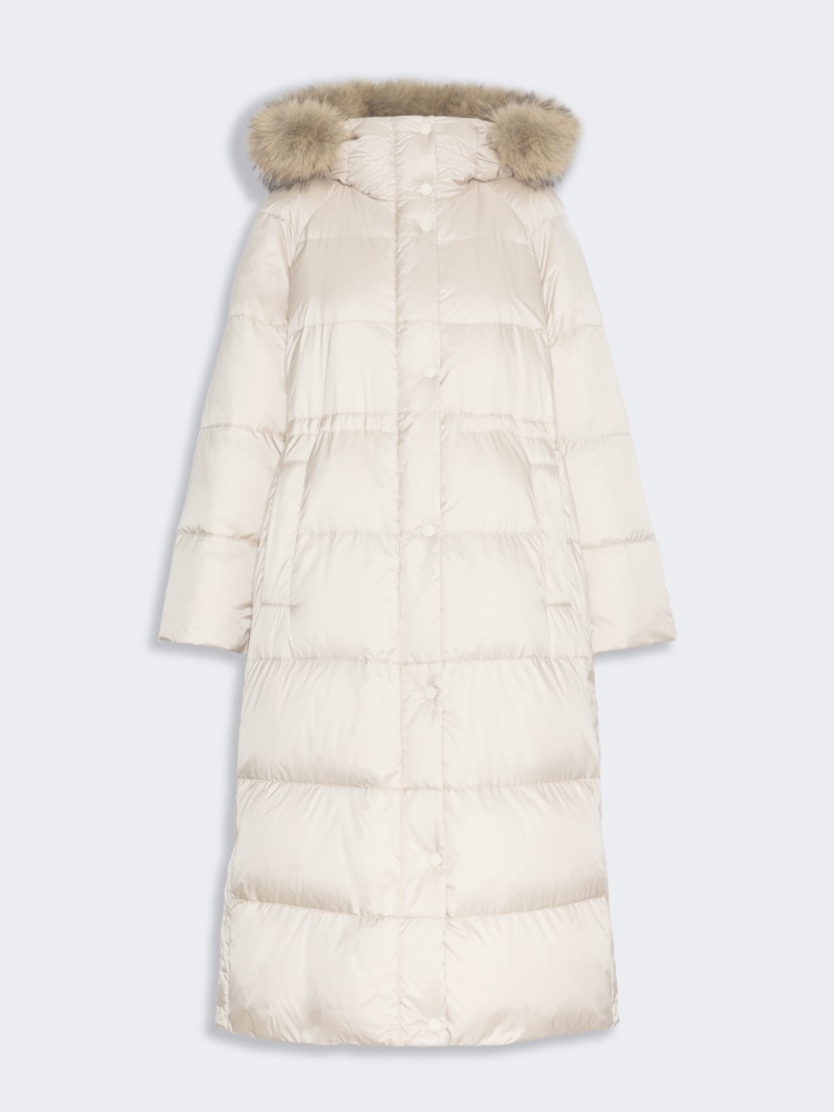Long reversible down jacket in water-repellent plain-weave fabric - IVORY