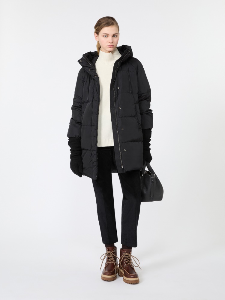 Midi parka in water-repellent taffeta - BLACK