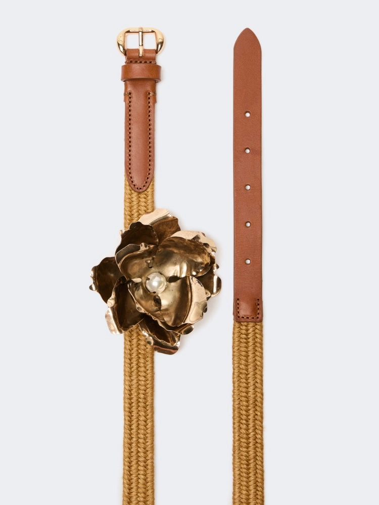 Linen and cotton belt with jewelled brooch - MUSTARD - Max Mara - 2