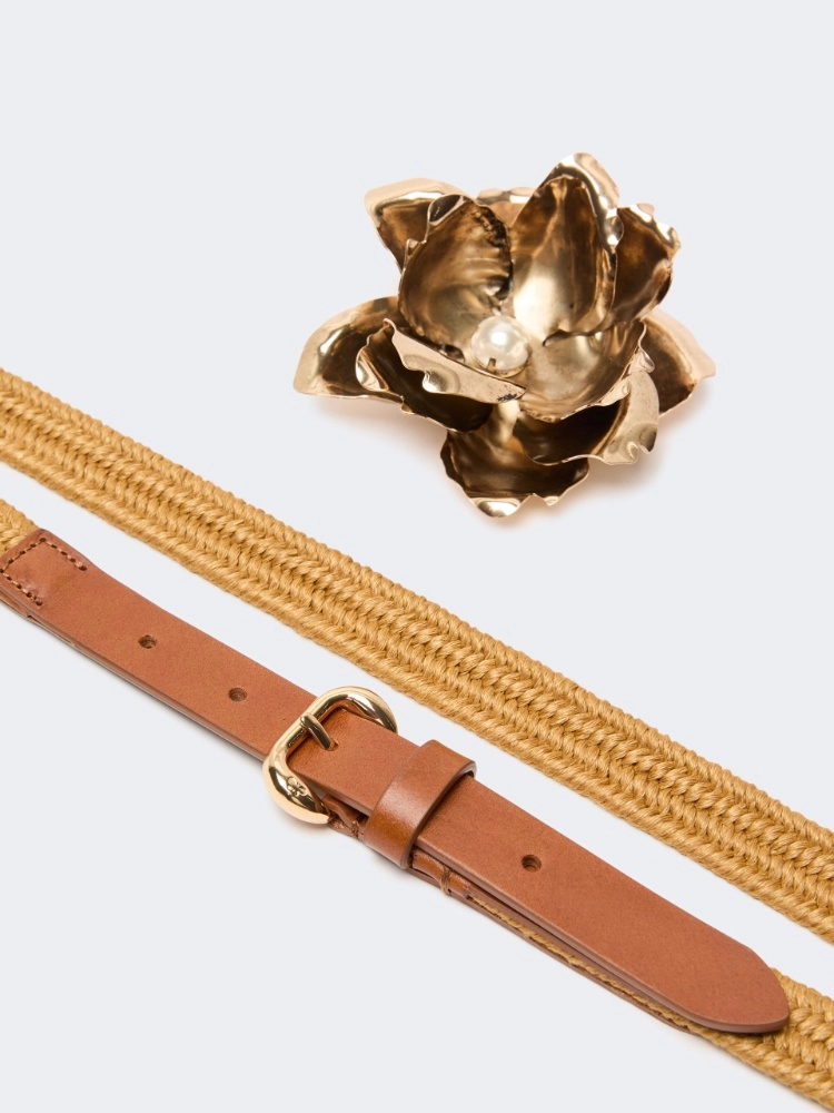 Linen and cotton belt with jewelled brooch - MUSTARD - Max Mara - 3