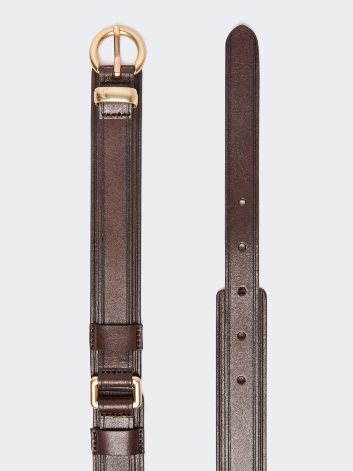 Leather belt with rectangular rings - DARK BROWN - Max Mara - 2