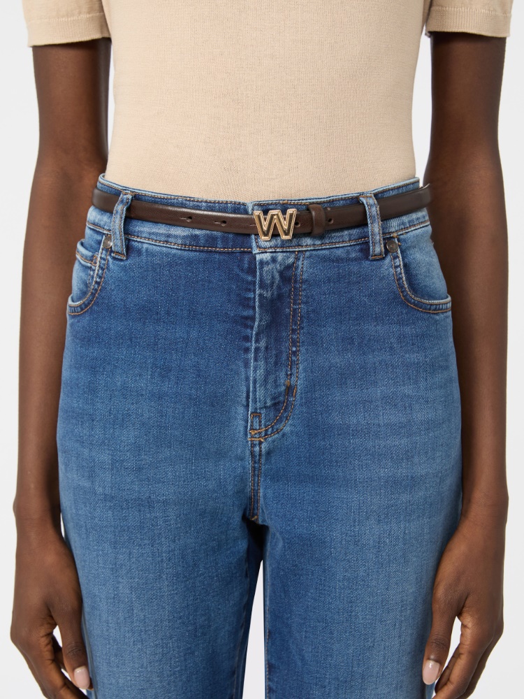 Thin leather belt - CHOCOLATE - 3