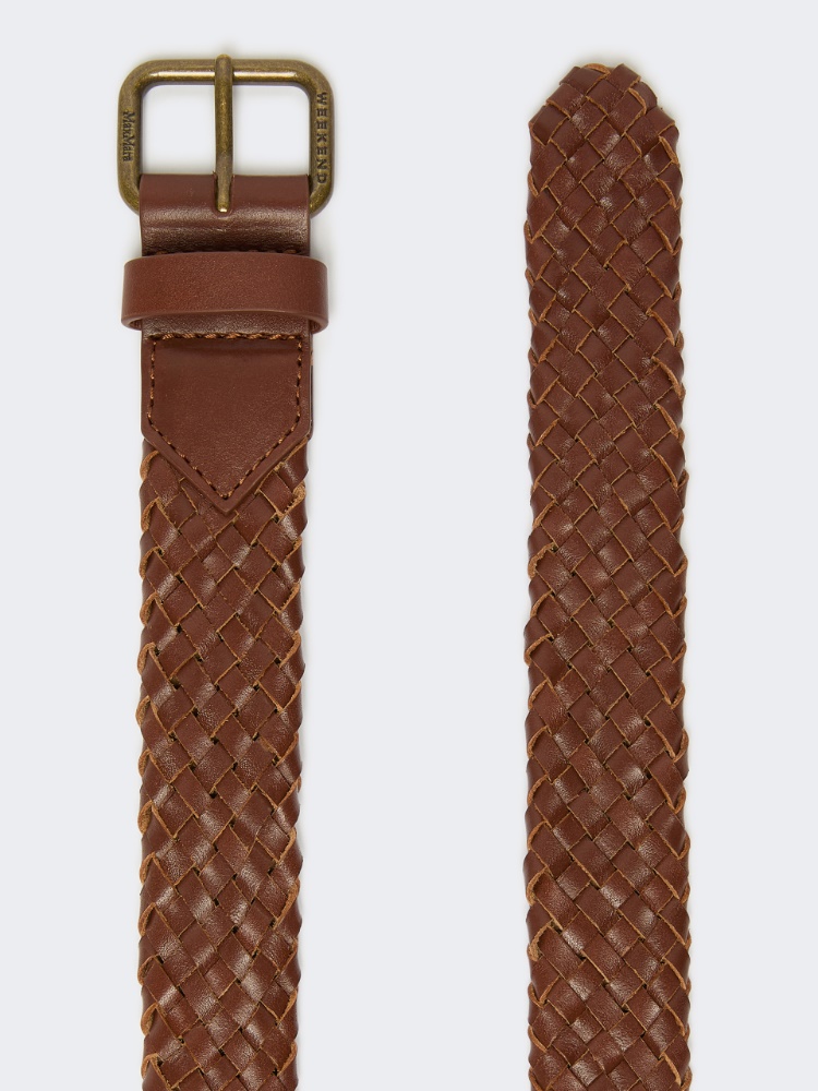 Woven leather belt - TOBACCO - 2
