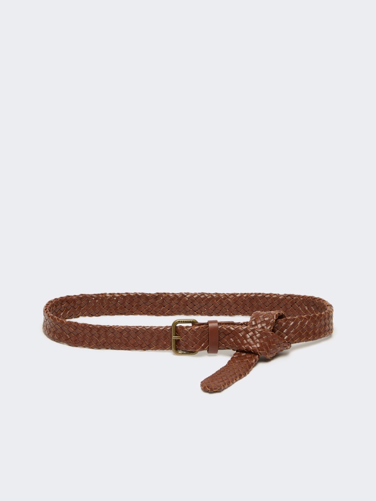 Woven leather belt - TOBACCO