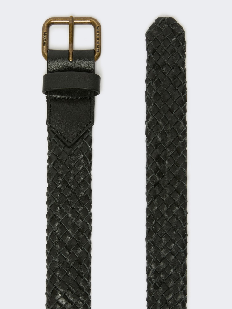 Woven leather belt - BLACK - 2