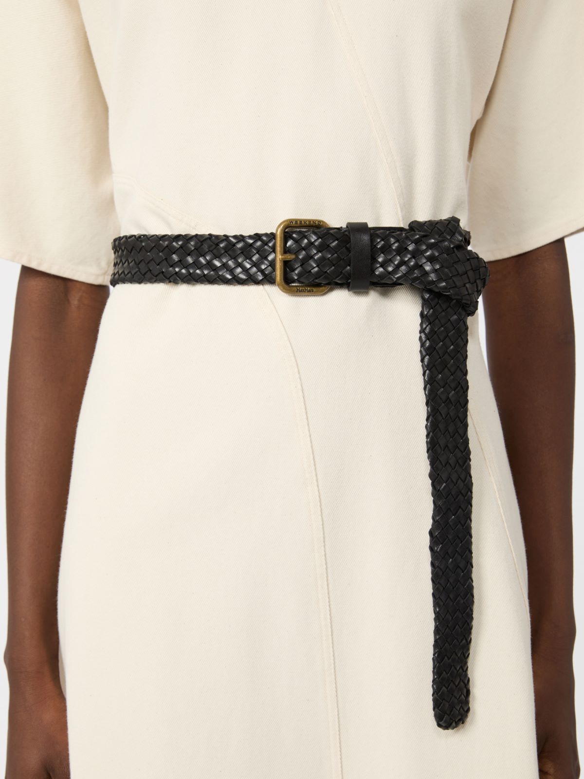 Pasek z plecionej skóry - CZARNY - Max Mara - 3