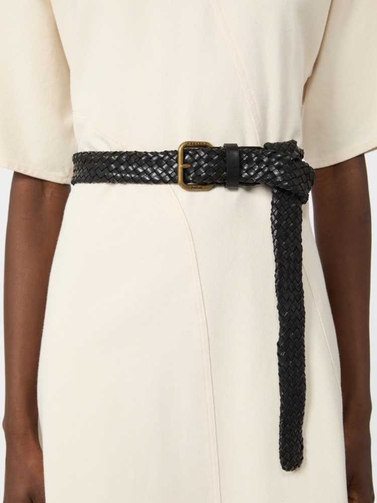 Woven leather belt - BLACK
