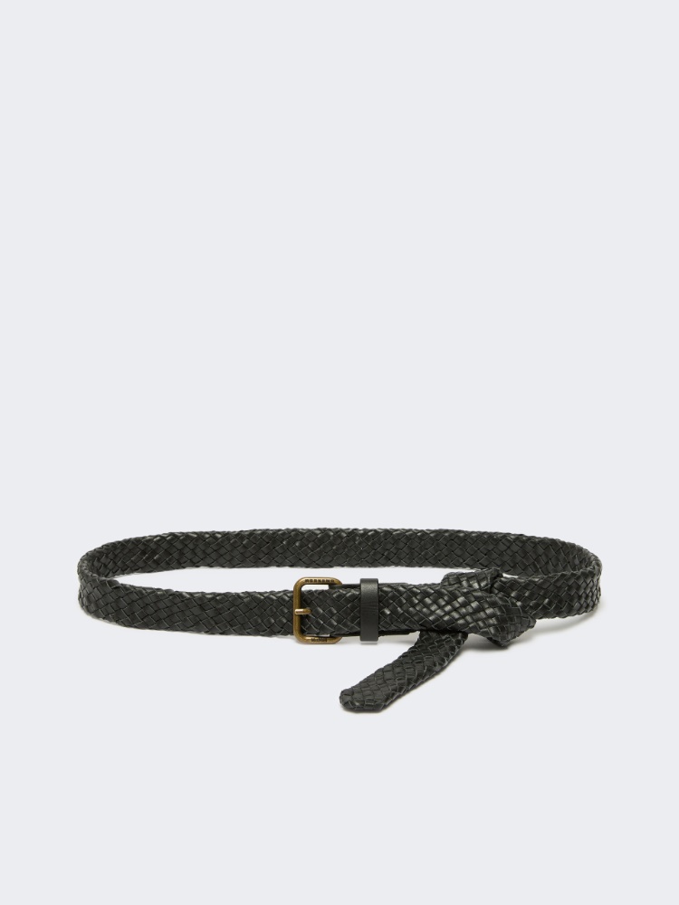 Woven leather belt - BLACK