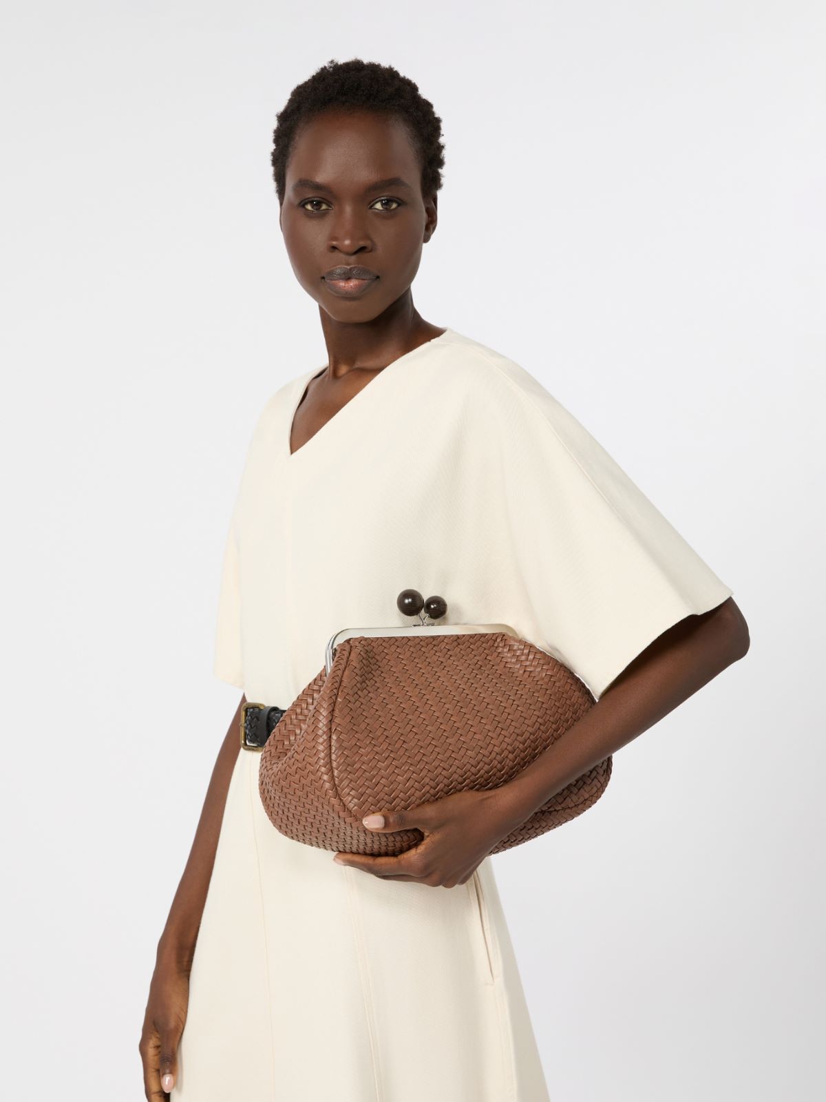 Medium Pasticcino Bag in woven leather - TOBACCO