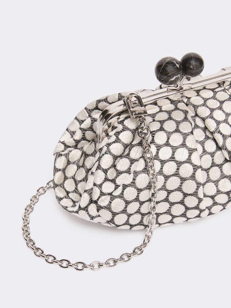 Small Pasticcino Bag in linen, silk and cotton jacquard - BLACK - 3
