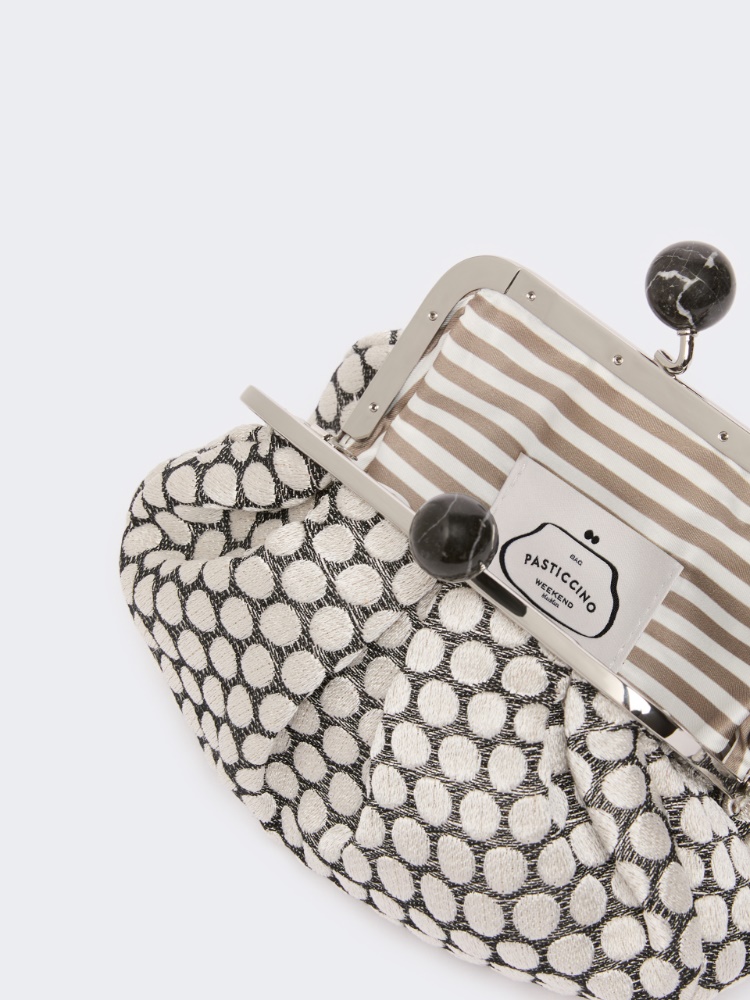 Small Pasticcino Bag in linen, silk and cotton jacquard - BLACK - 5