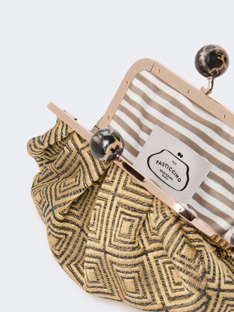 Small Pasticcino Bag in linen, silk and cotton jacquard - YELLOW - 5