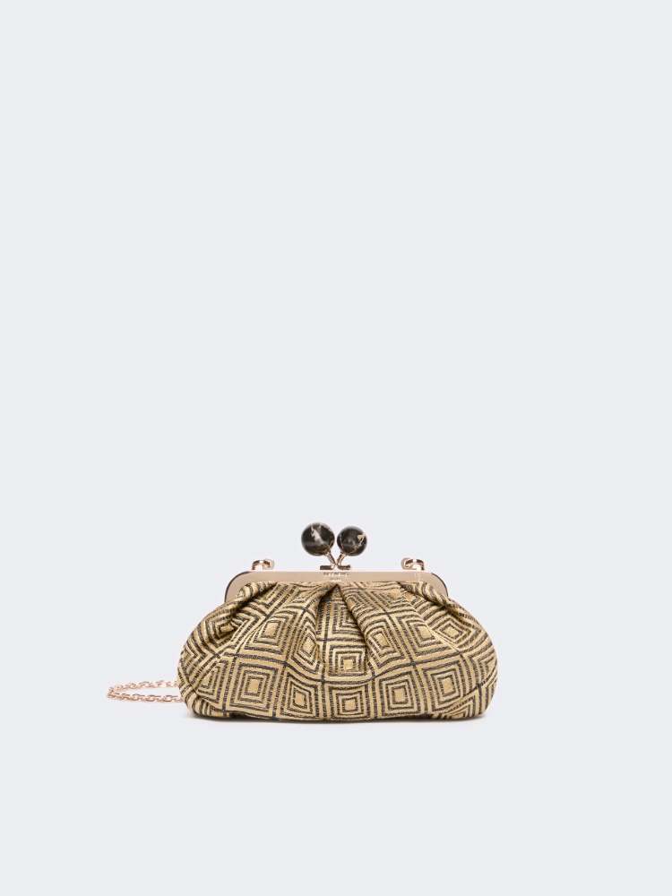 Small Pasticcino Bag in linen, silk and cotton jacquard - YELLOW