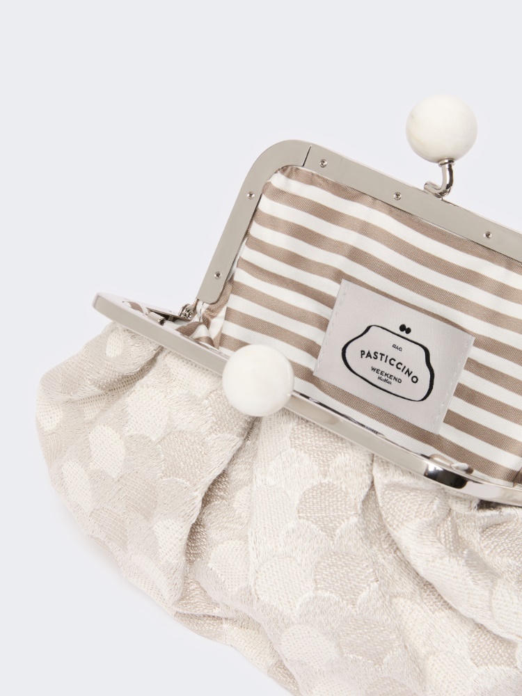 Small Pasticcino Bag in linen, silk and cotton jacquard - WHITE - 5