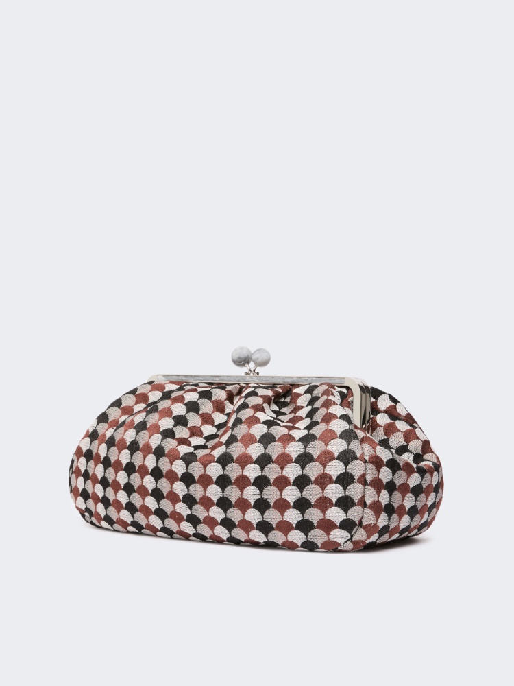 Large Pasticcino Bag in linen, silk and cotton jacquard - COFFEE - 2