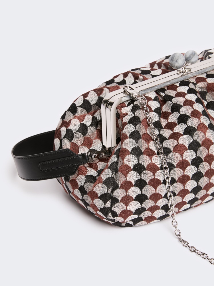 Large Pasticcino Bag in linen, silk and cotton jacquard - COFFEE - 3