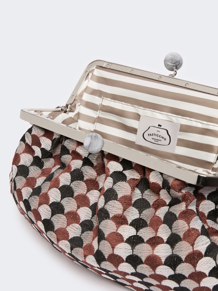 Large Pasticcino Bag in linen, silk and cotton jacquard - COFFEE - 5