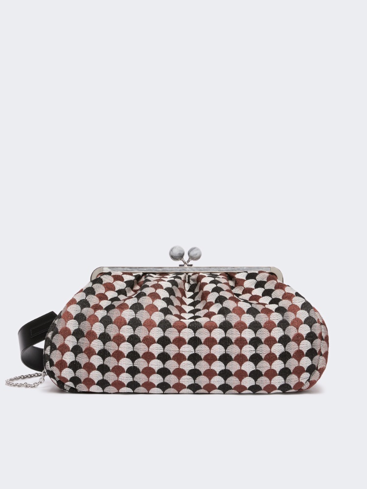 Large Pasticcino Bag in linen, silk and cotton jacquard - COFFEE - 1