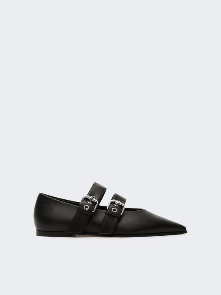 [オブロ] カーフレザー バレリーナ シューズ - BLACK - Max Mara