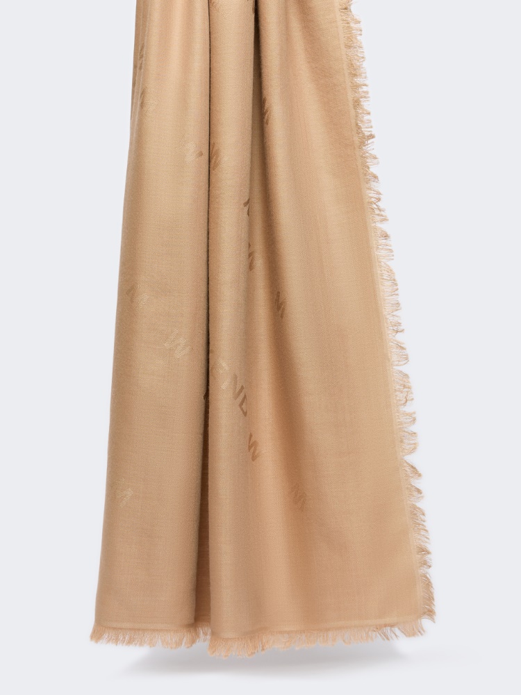 Jacquard wool and silk shawl - CAMEL