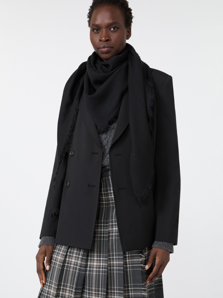 Jacquard wool and silk shawl - BLACK