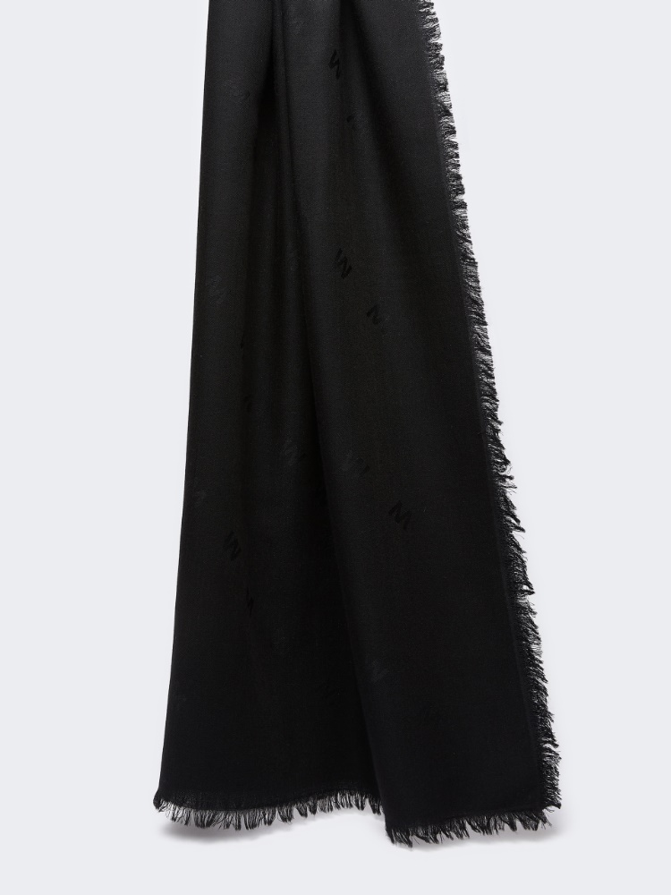 Jacquard wool and silk shawl - BLACK