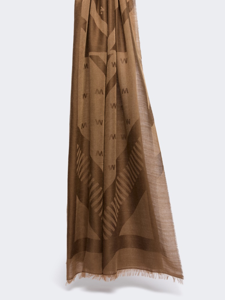 Jacquard wool and modal stole - CHOCOLATE